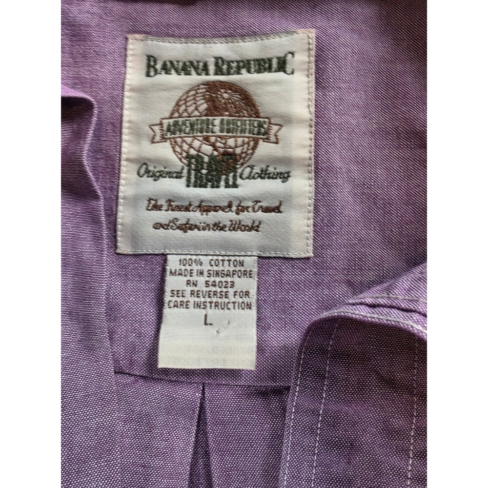 Banana Republic L Button Down Shirt Purple Chambray Oxford Vintage 90s Safari - Picture 3 of 6